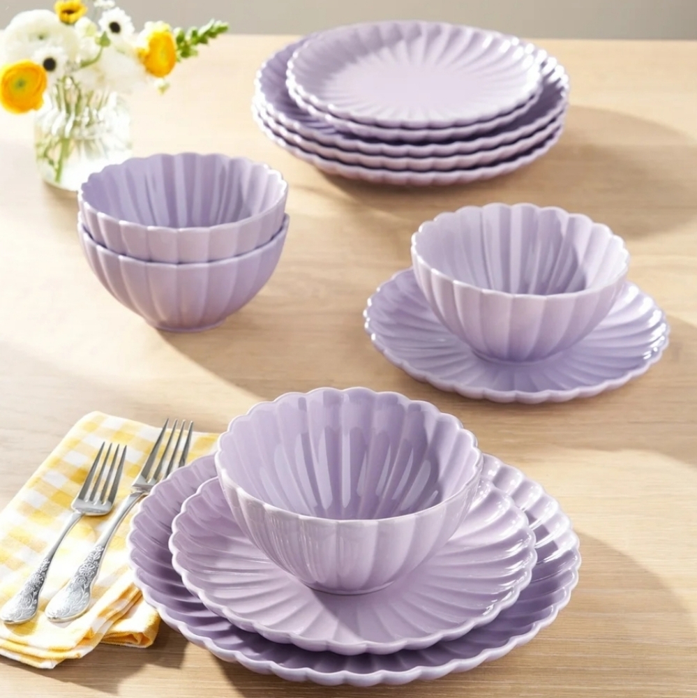 💕 The Pioneer Woman Colette Lavender Dinnerware 12 Piece Set Collection